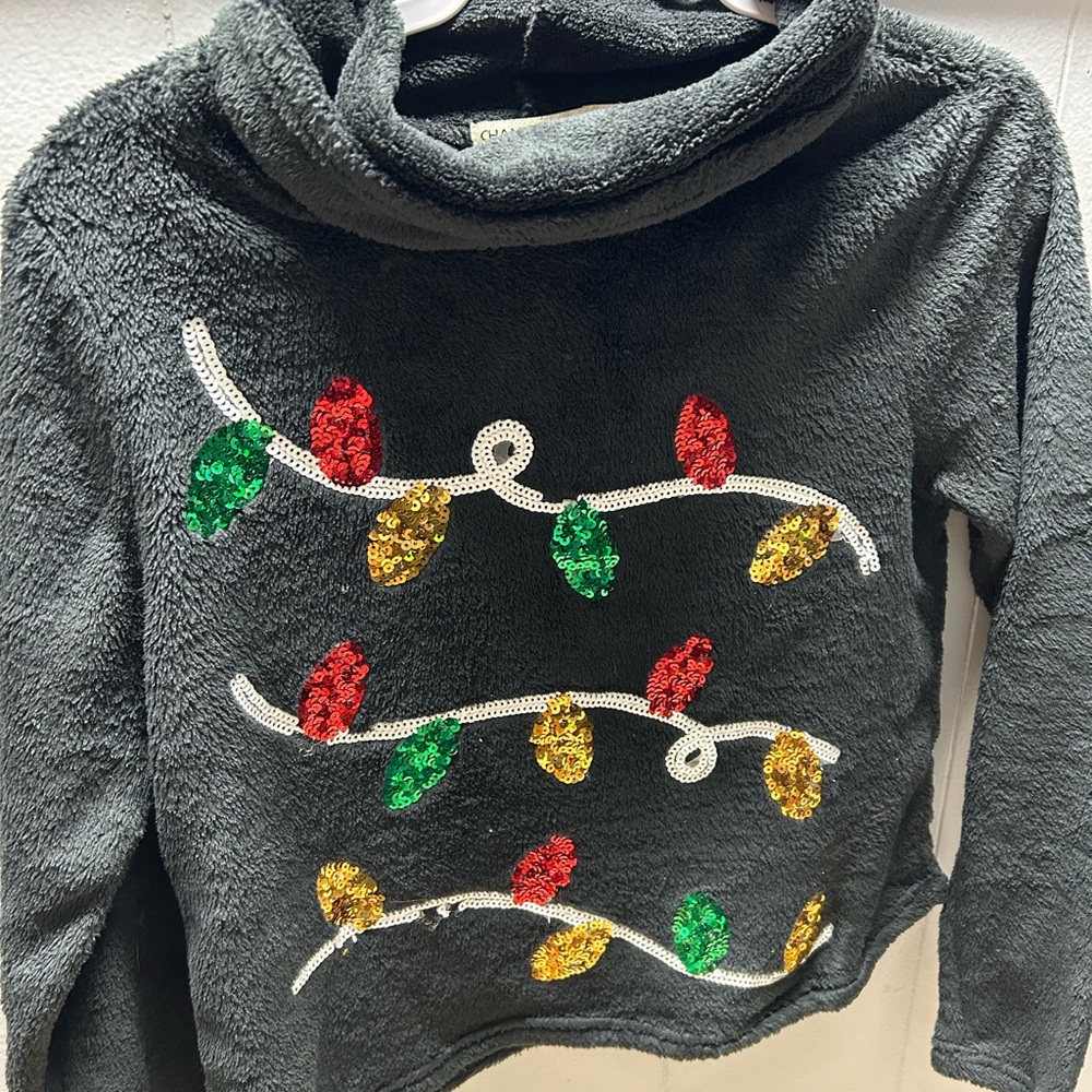 Chaps Black Sweater with Sequin Holiday Lights